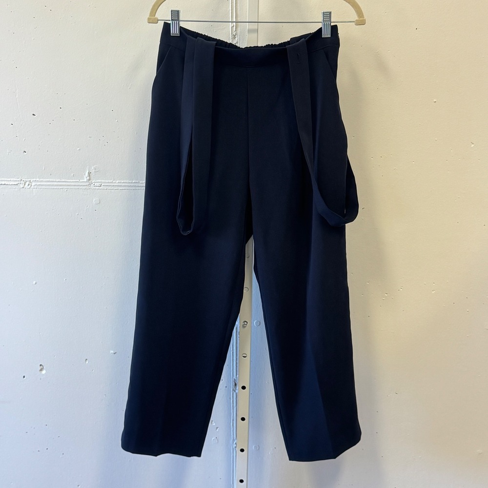 Pink Yotto NY Navy Blue Suspender Pants High Waisted Cropped Trousers‎ Medium